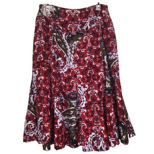 J Peterman Midi Skirt Red Paisley Jacobean Corduroy Long Riding Skirt Cotton 10